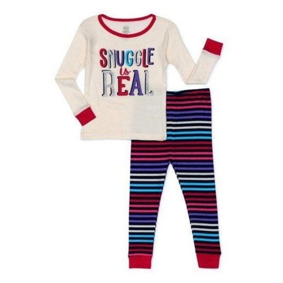 Kids' Pajama Set "Snuggle Is Real" Long‎ Sleeve Top & Striped Pants Kids - Picture 1 of 1